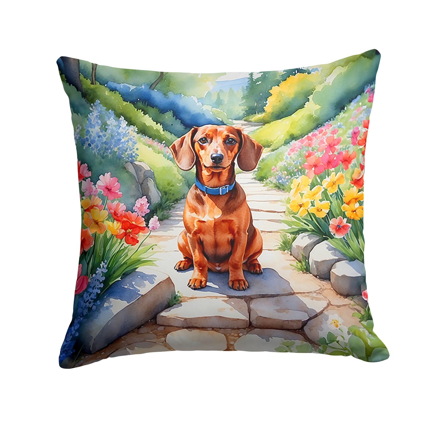 Buy this Dachshund Spring Path Throw Pillow