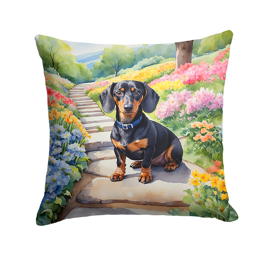 Buy this Dachshund Spring Path Throw Pillow