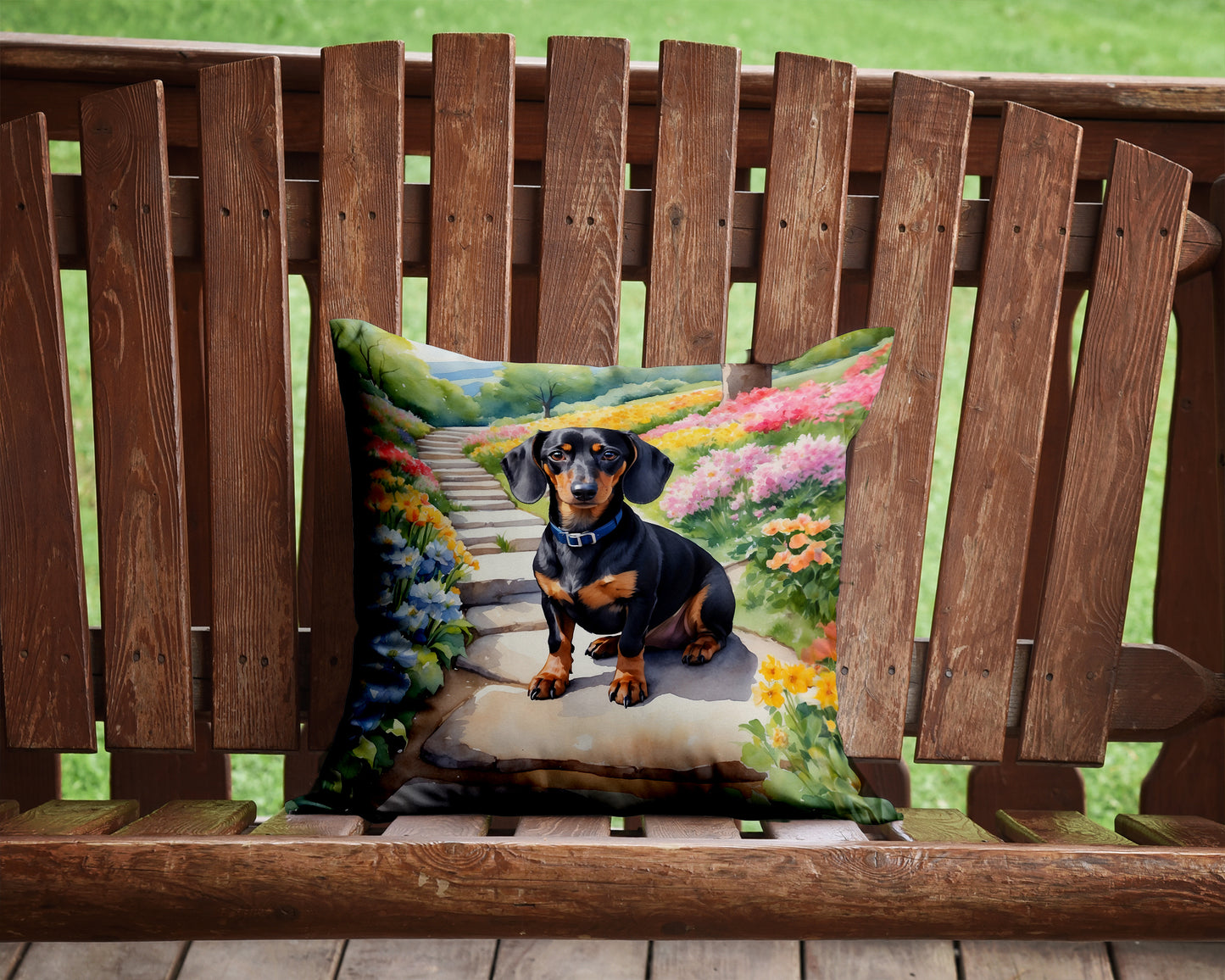 Dachshund Spring Path Throw Pillow