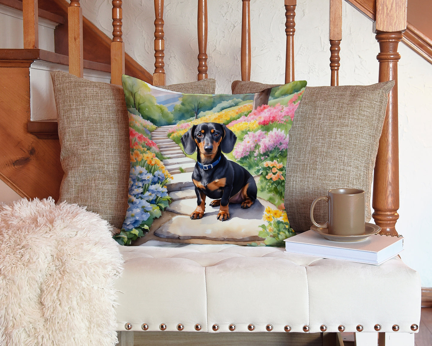 Dachshund Spring Path Throw Pillow