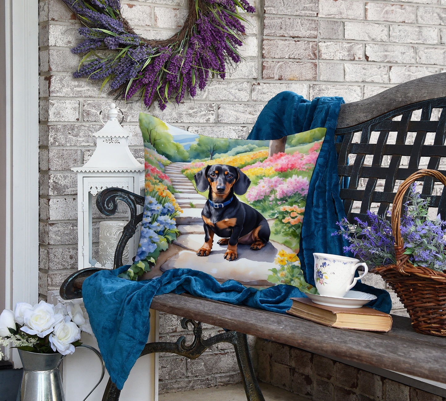 Dachshund Spring Path Throw Pillow