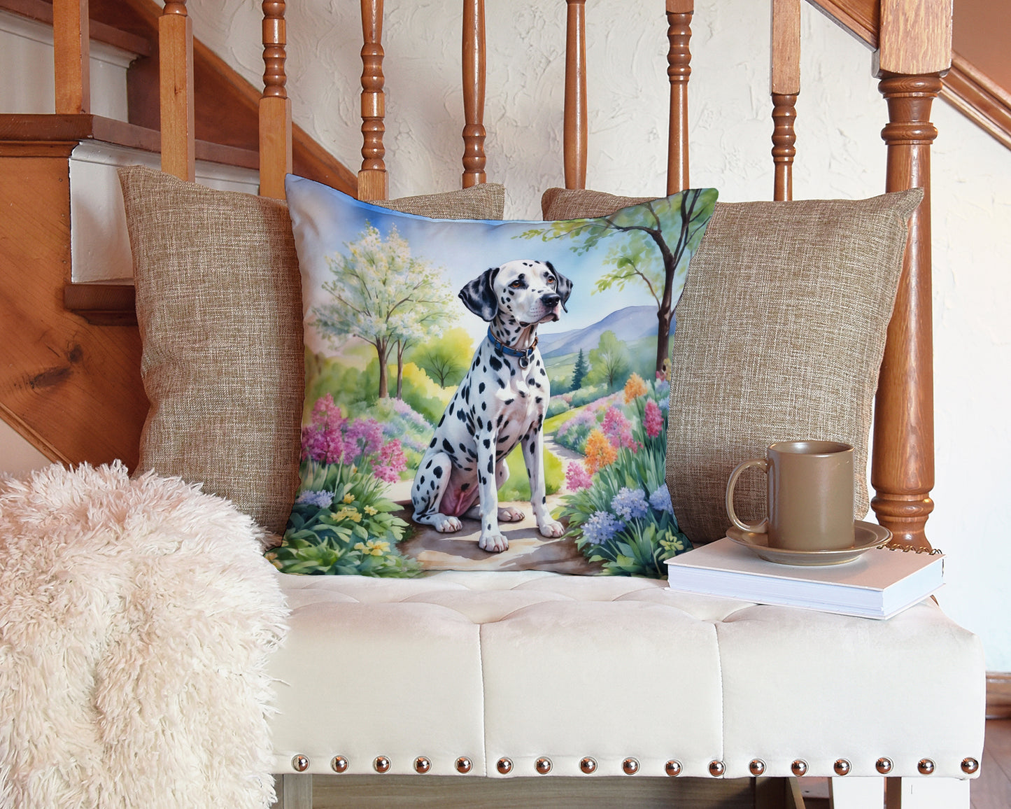 Dalmatian Spring Path Throw Pillow