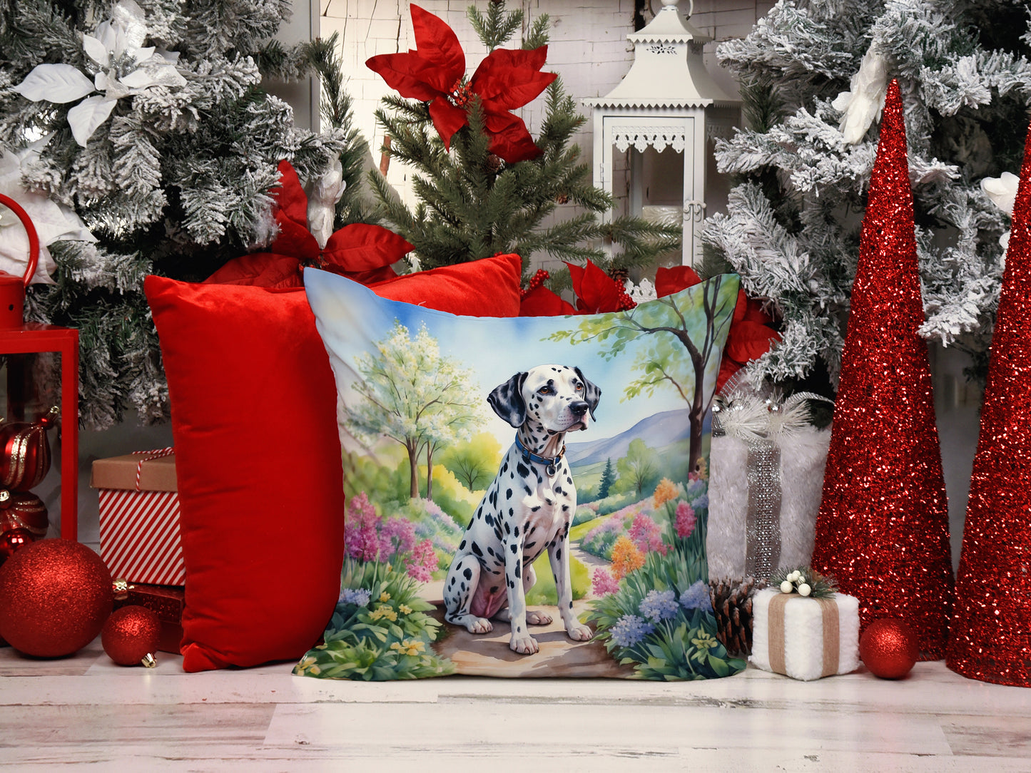 Dalmatian Spring Path Throw Pillow