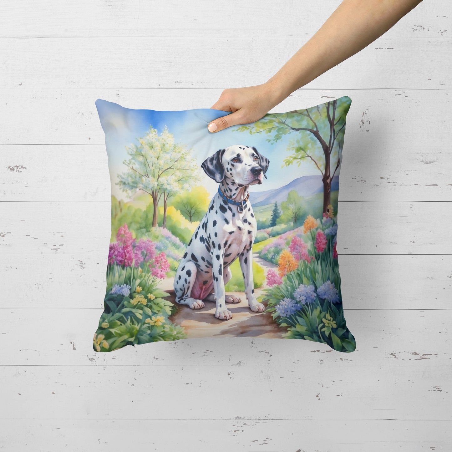 Dalmatian Spring Path Throw Pillow