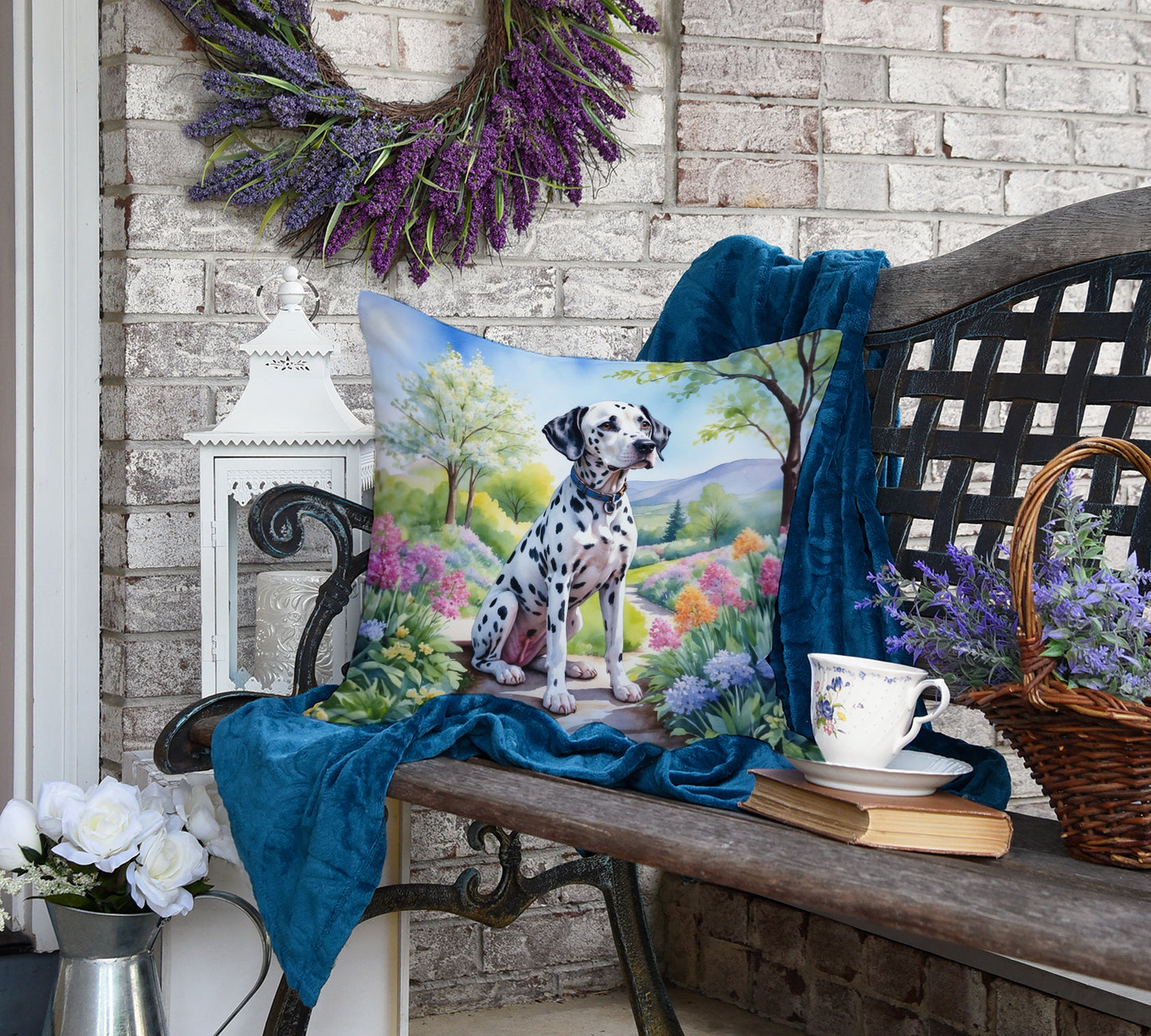 Dalmatian Spring Path Throw Pillow