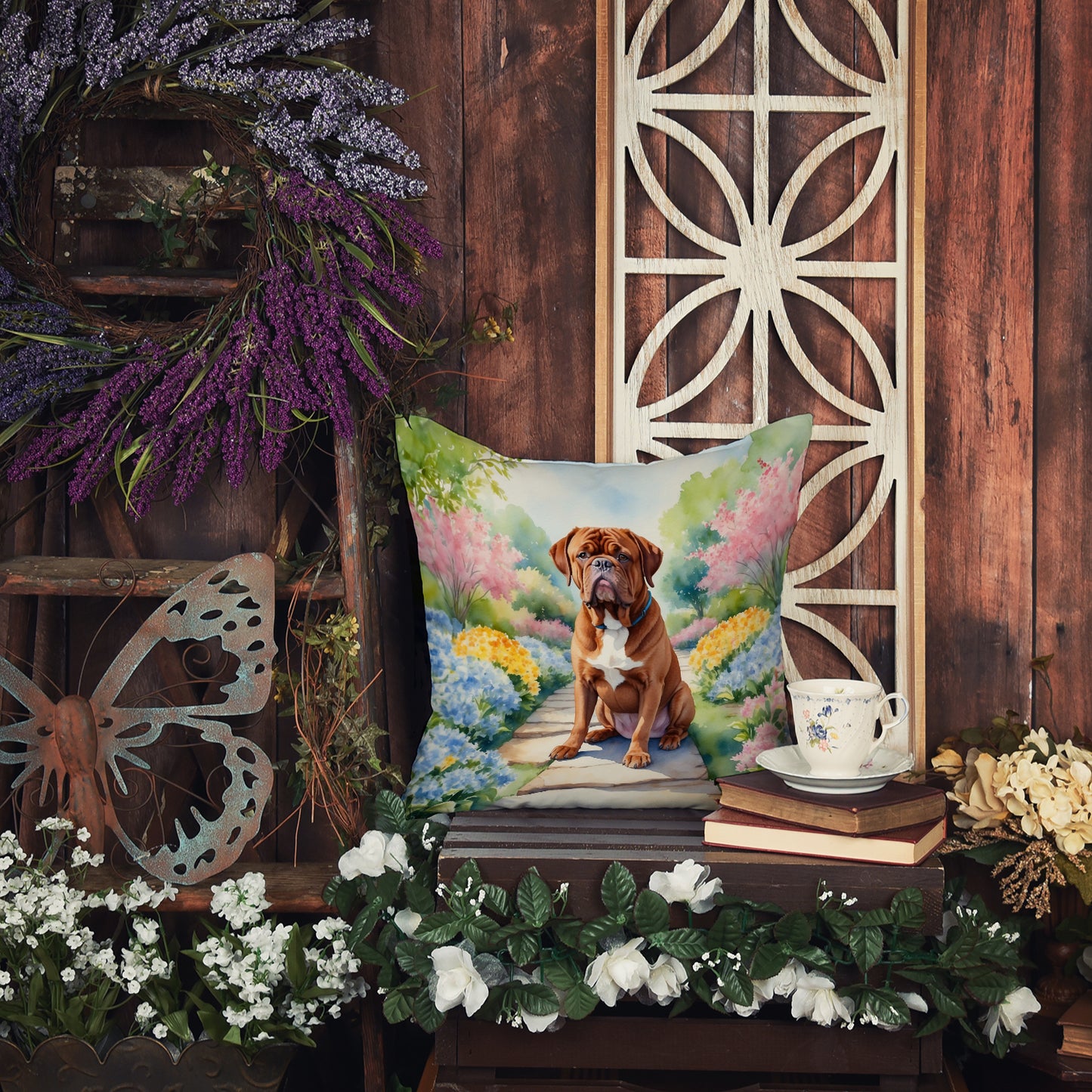 Dogue de Bordeaux Spring Path Throw Pillow