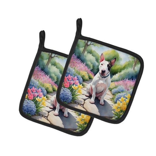 Buy this English Bull Terrier Spring Path Pair of Pot Holders