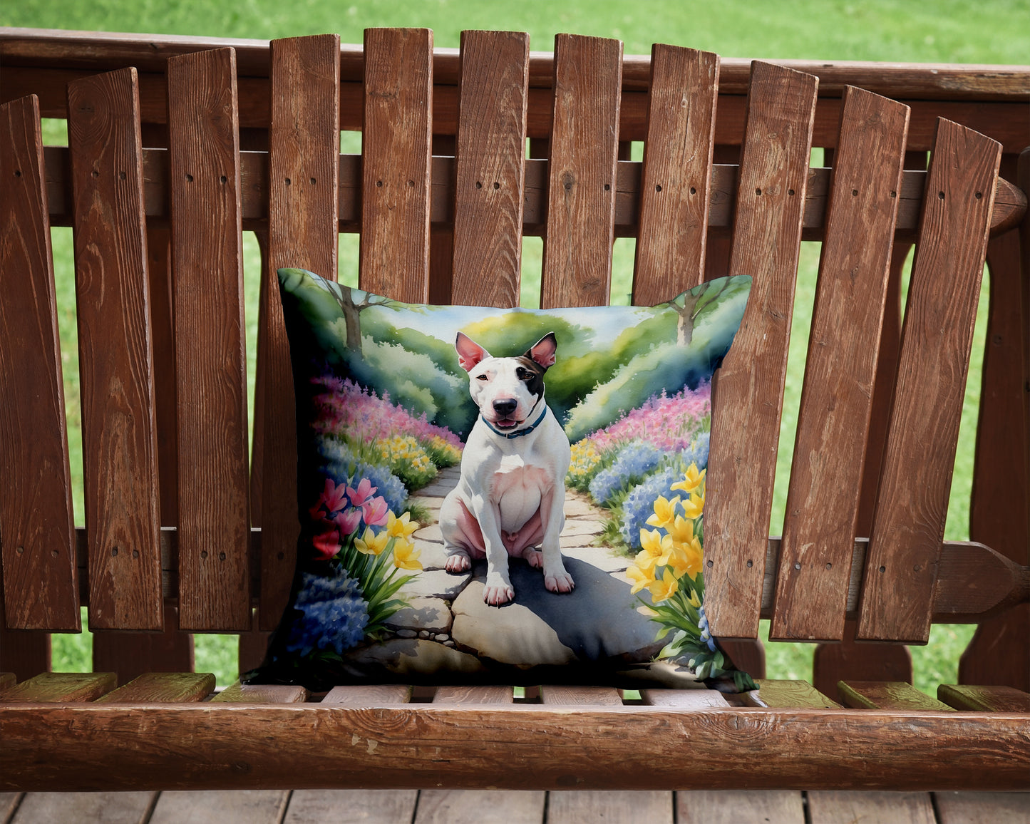 English Bull Terrier Spring Path Throw Pillow