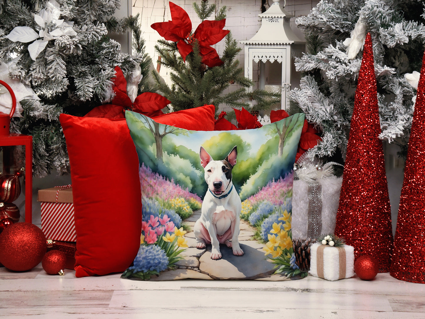 English Bull Terrier Spring Path Throw Pillow