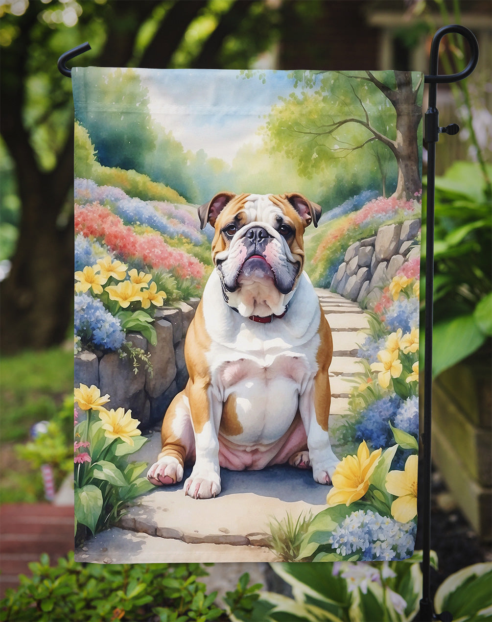 English Bulldog Spring Path Garden Flag