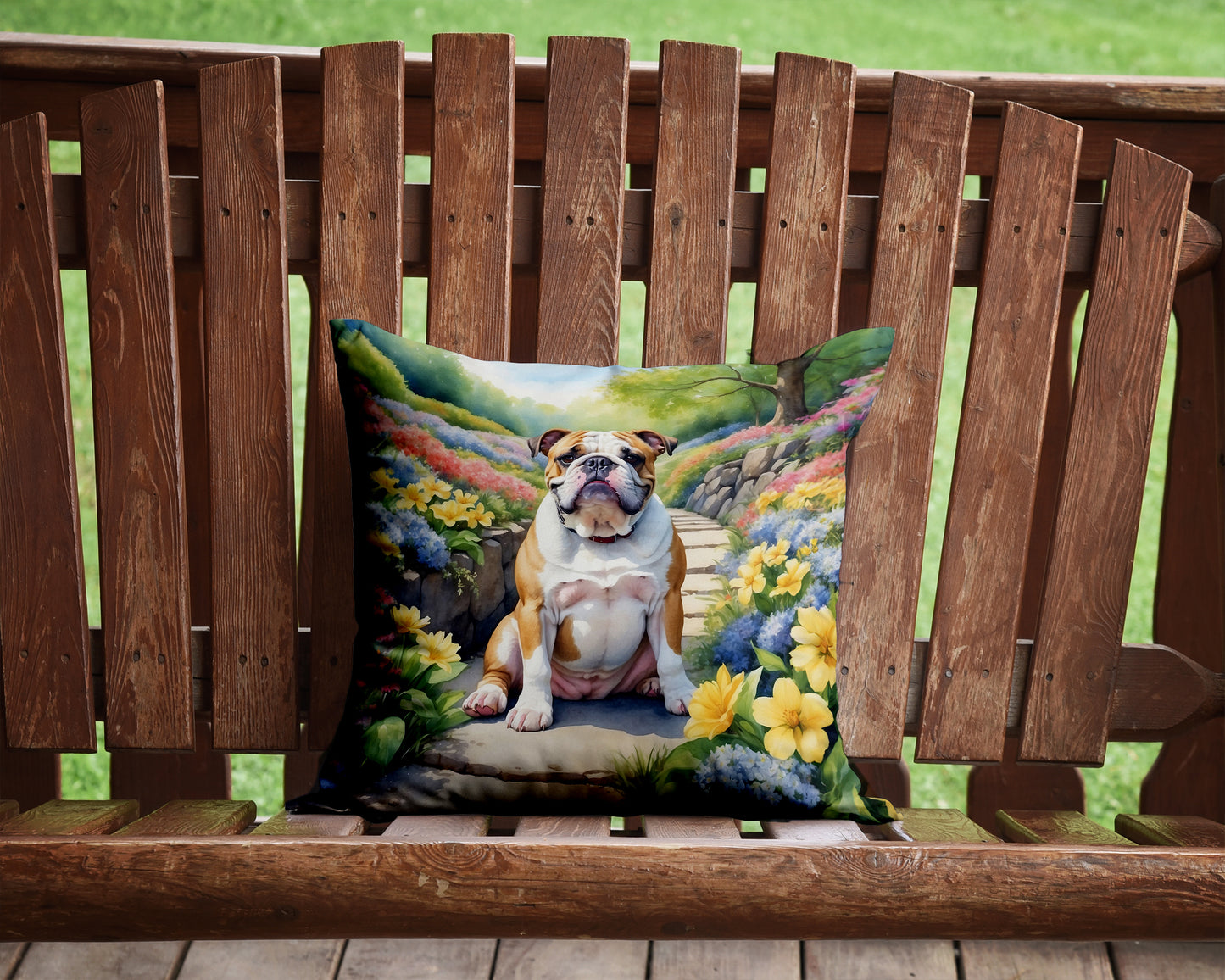 English Bulldog Spring Path Throw Pillow