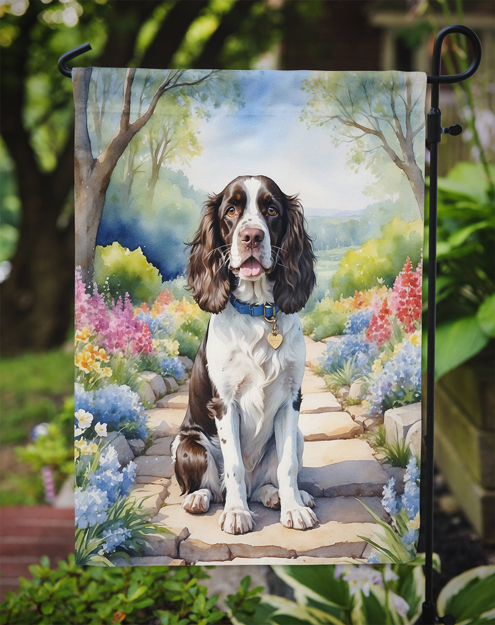 English Springer Spaniel Spring Path Garden Flag