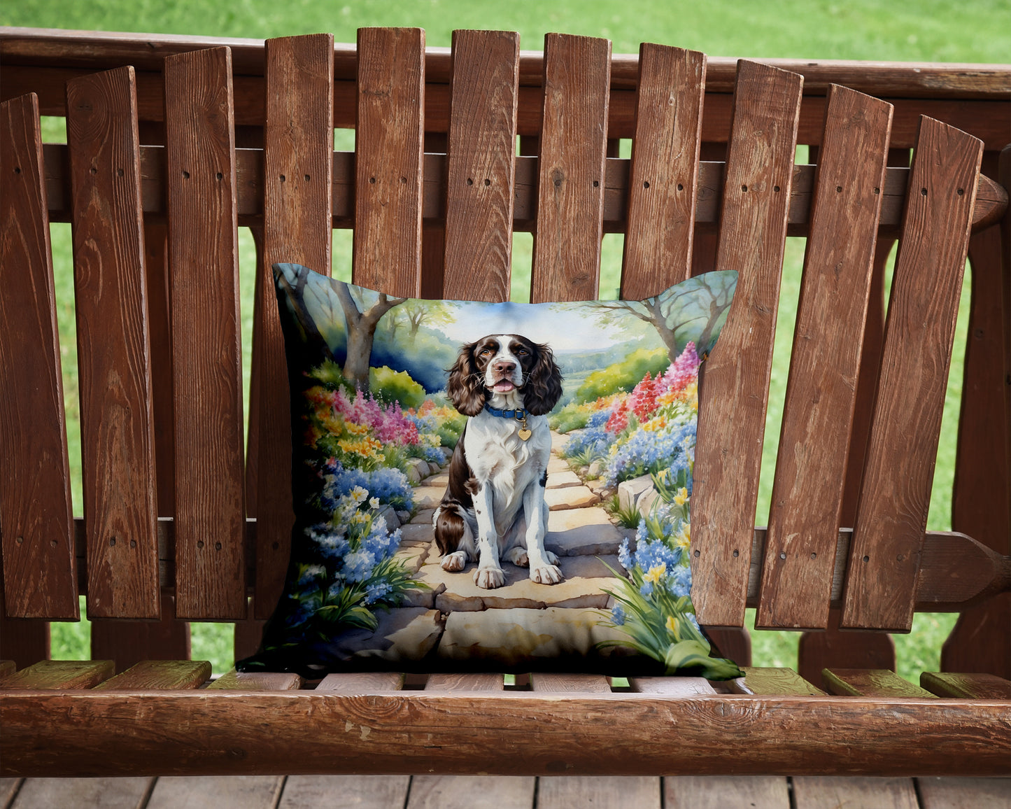 English Springer Spaniel Spring Path Throw Pillow