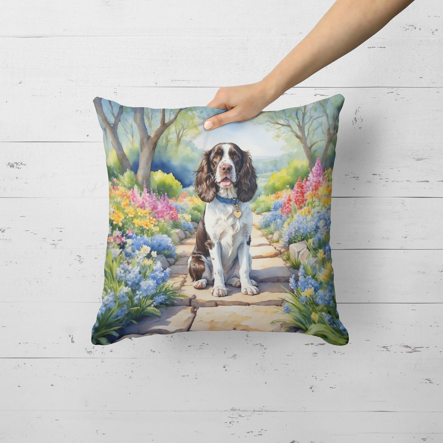 English Springer Spaniel Spring Path Throw Pillow