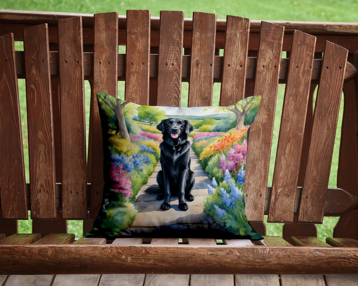 Flat-Coated Retriever Spring Path Throw Pillow