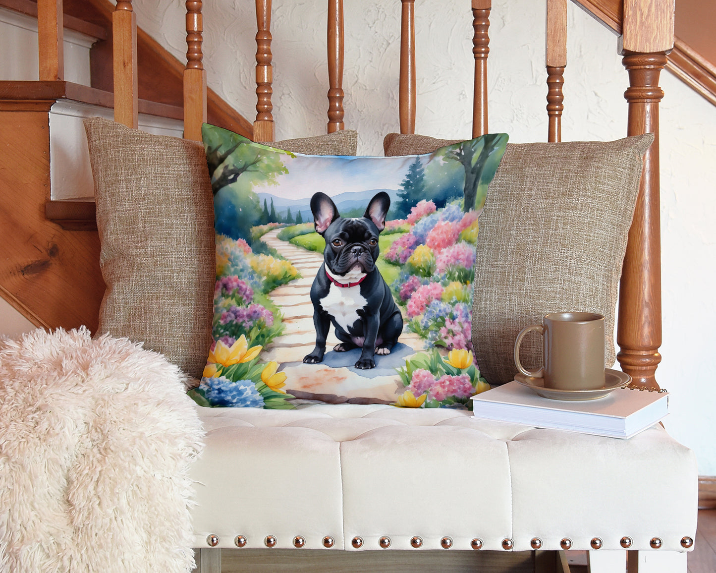 French Bulldog Spring Path Throw Pillow