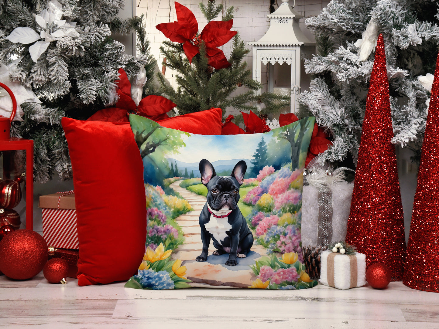 French Bulldog Spring Path Throw Pillow