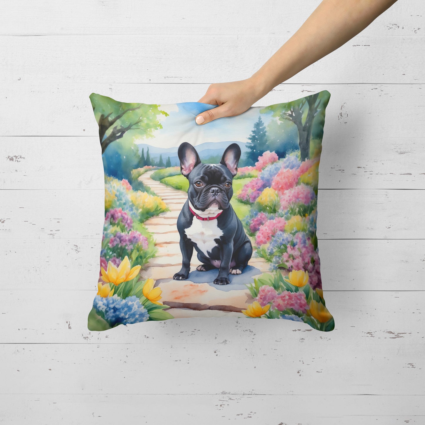 French Bulldog Spring Path Throw Pillow