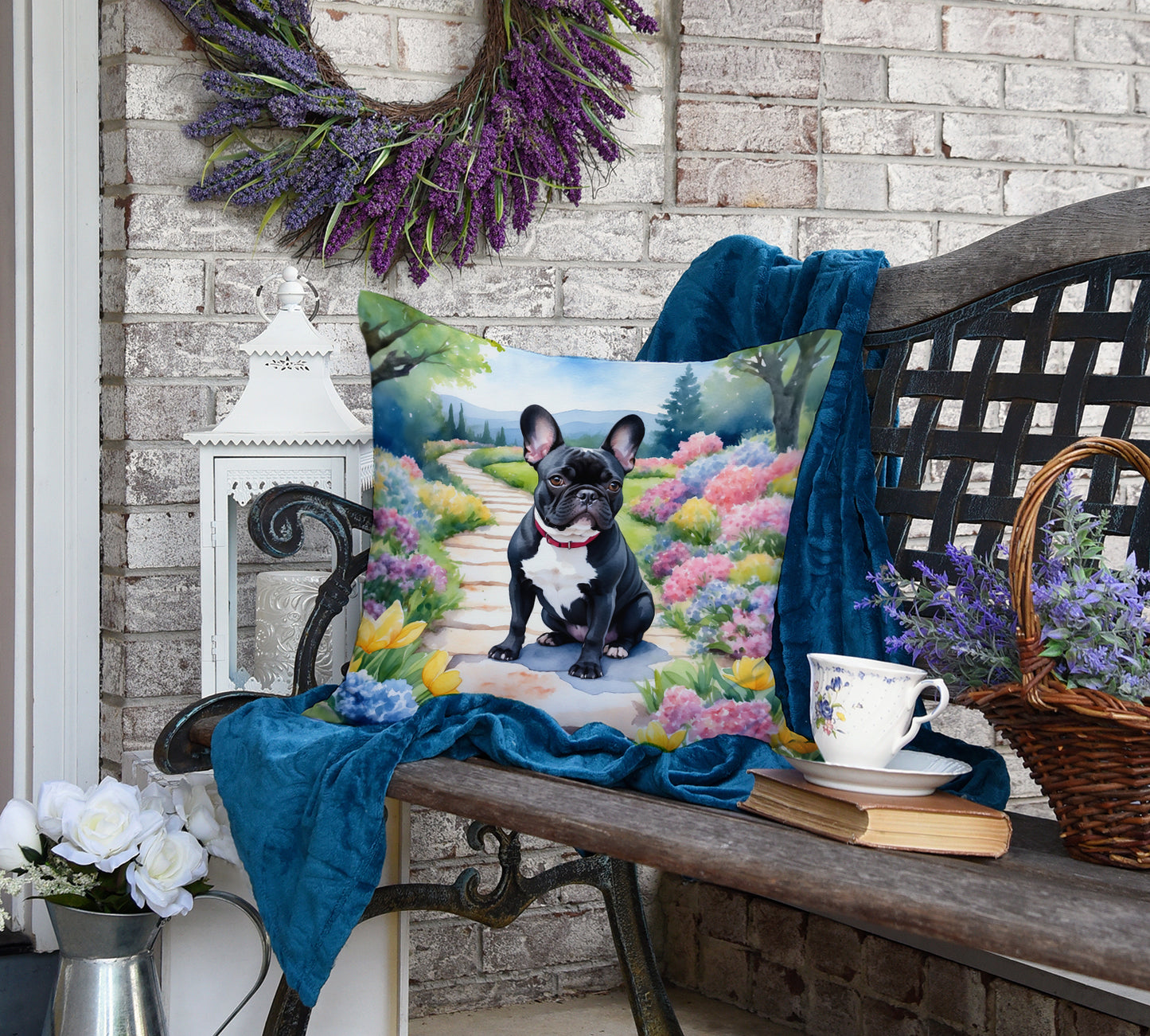 French Bulldog Spring Path Throw Pillow