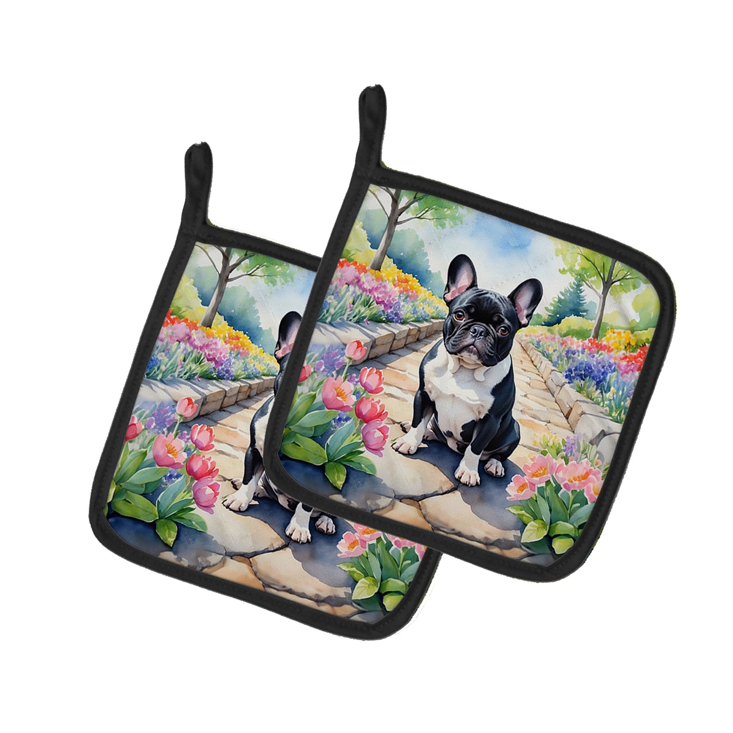 Buy this French Bulldog Spring Path Pair of Pot Holders