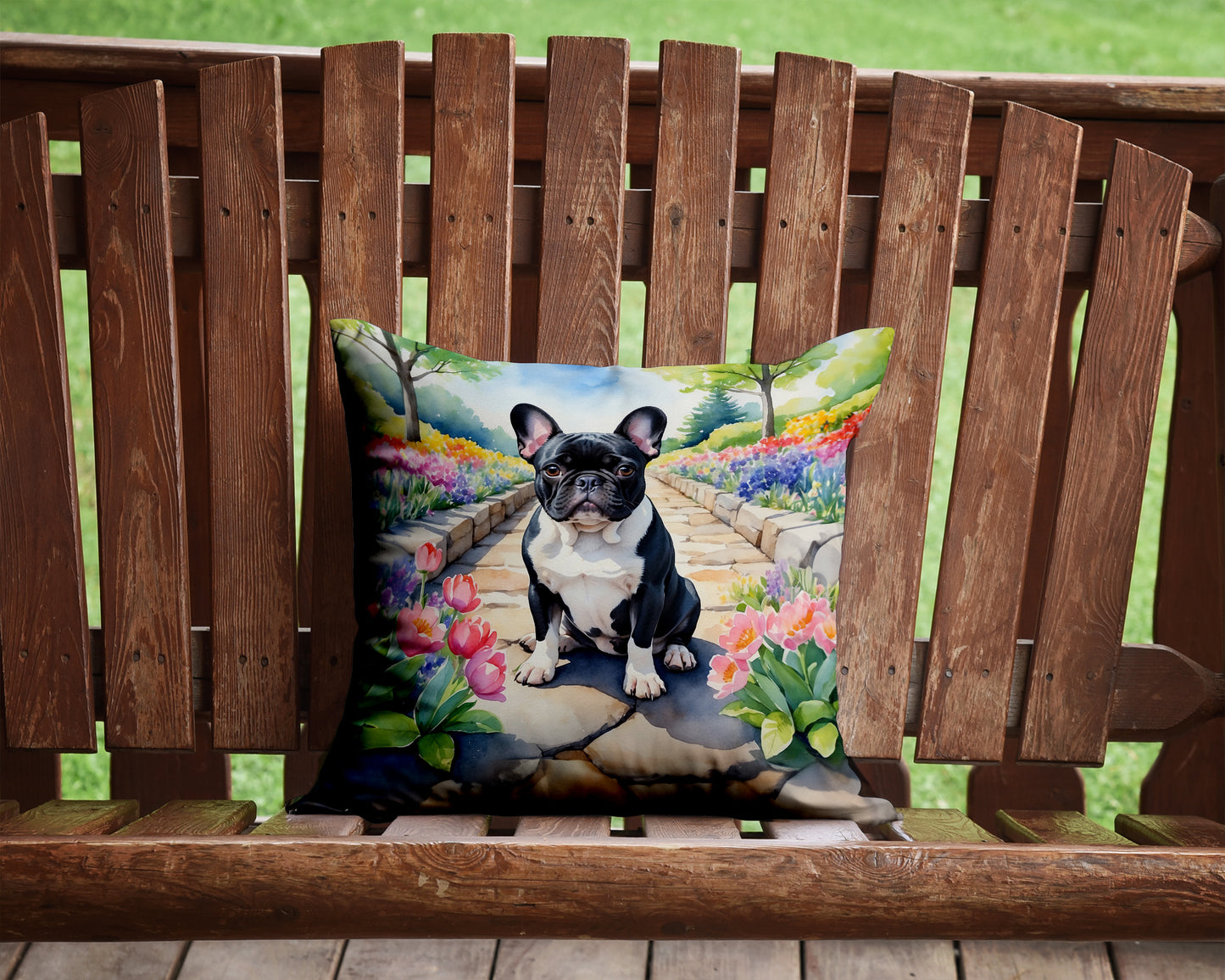 French Bulldog Spring Path Throw Pillow