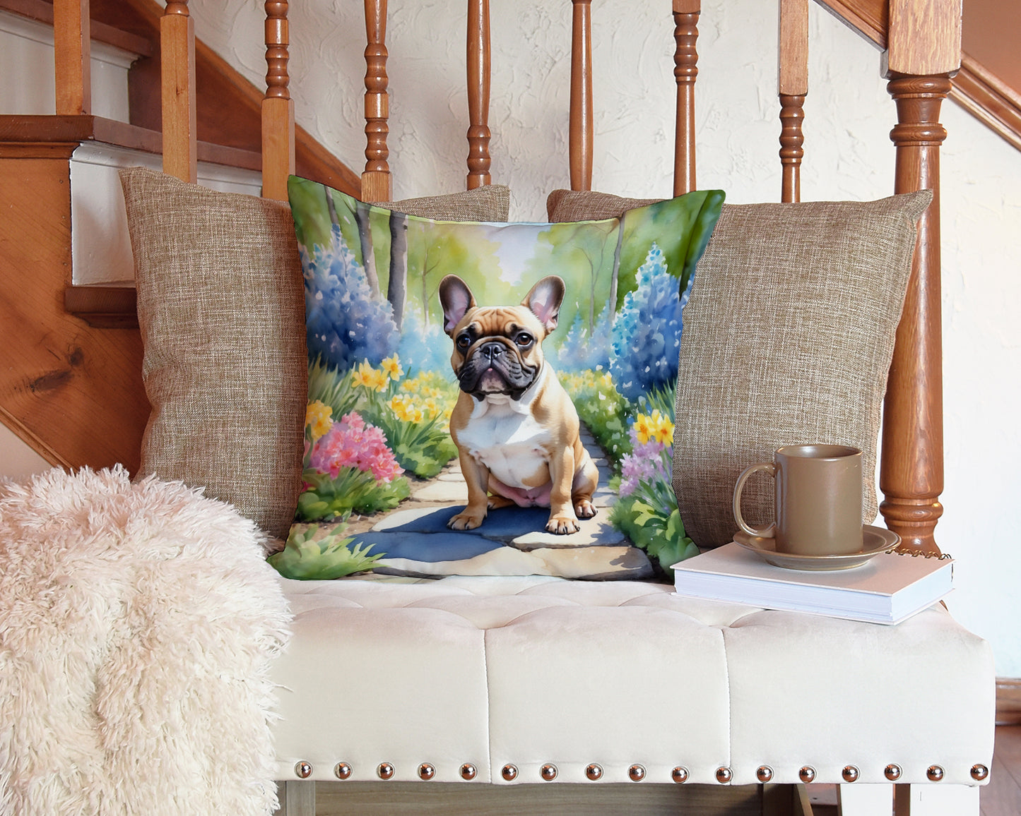 French Bulldog Spring Path Throw Pillow