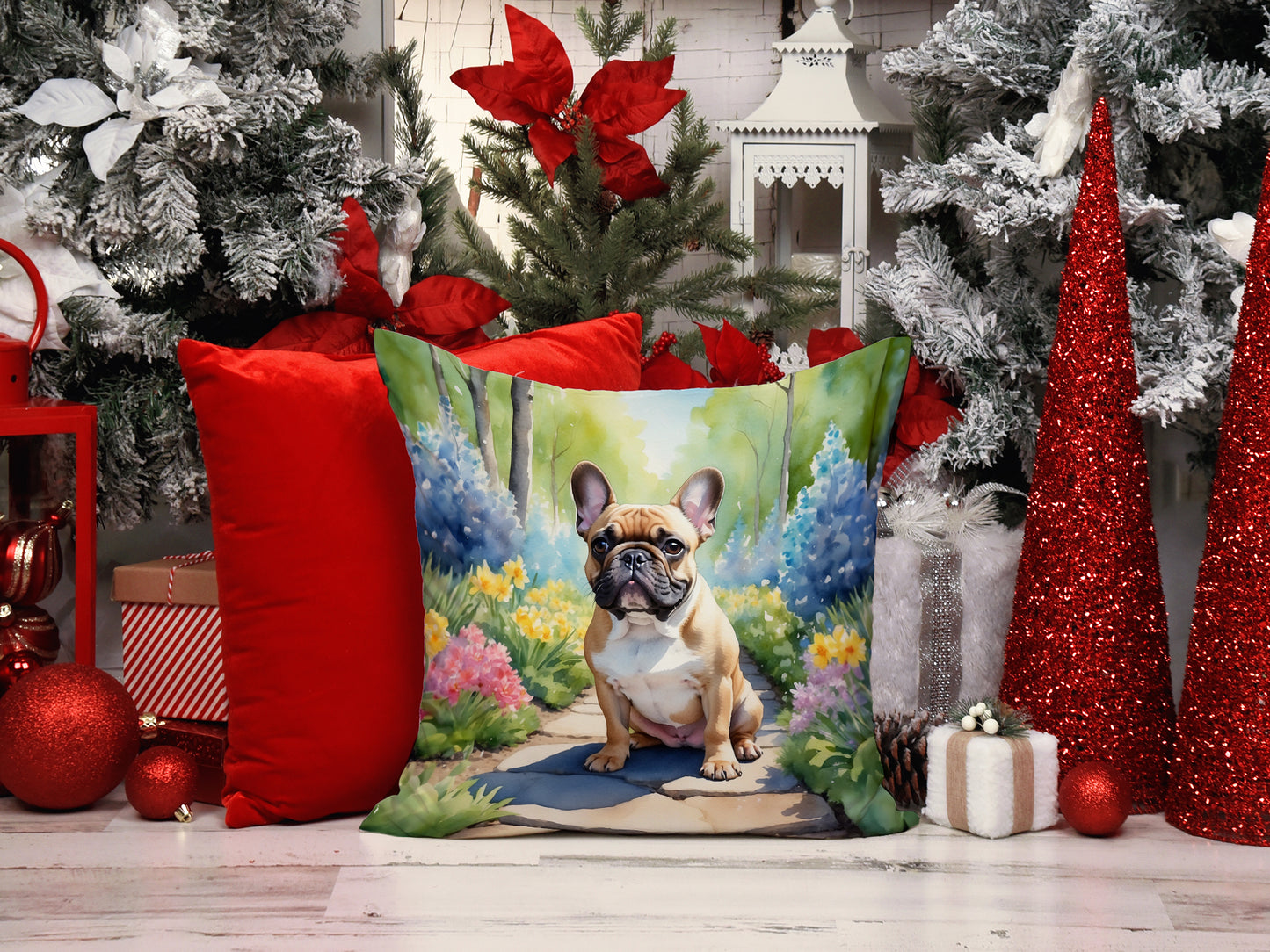 French Bulldog Spring Path Throw Pillow