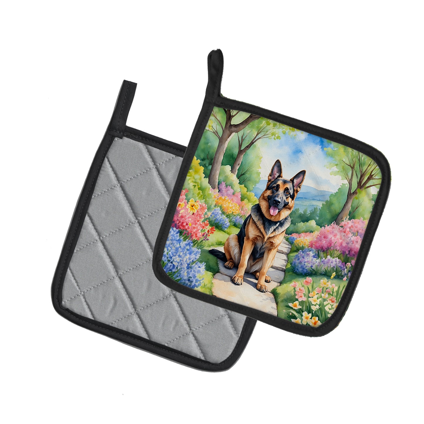 German Shepherd Spring Path Pair of Pot Holders