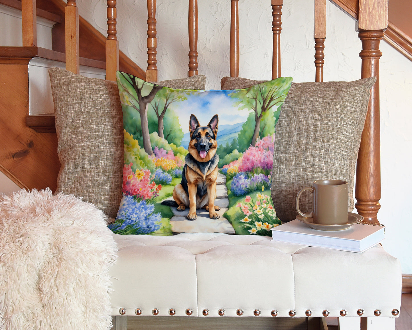 German Shepherd Spring Path Throw Pillow