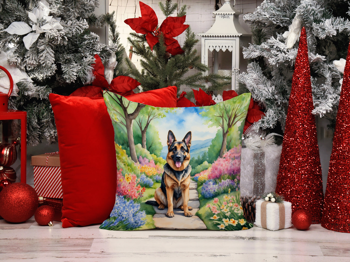 German Shepherd Spring Path Throw Pillow