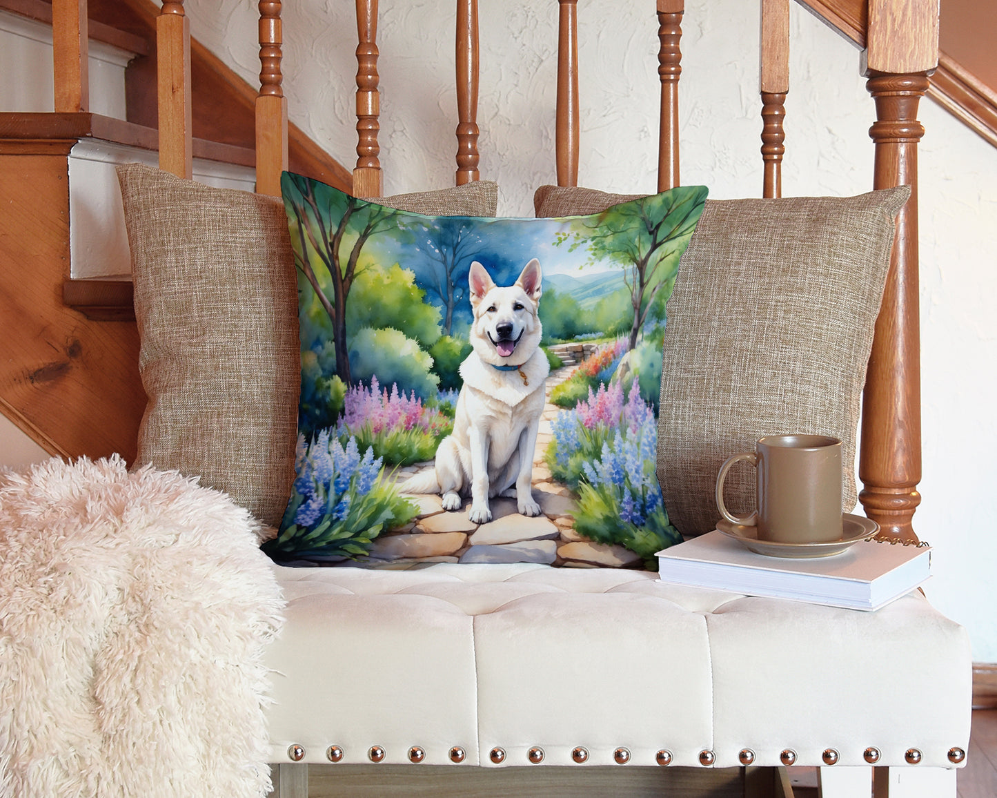 German Shepherd Spring Path Throw Pillow