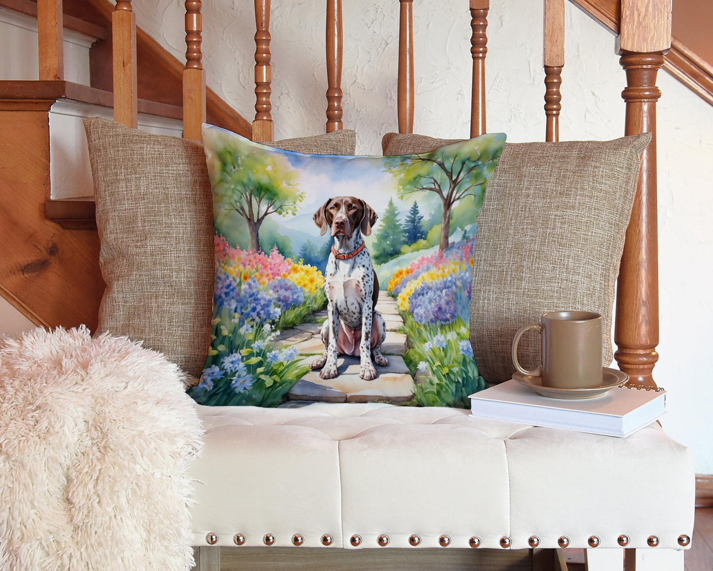 German Shorthaired Pointer Spring Path Throw Pillow