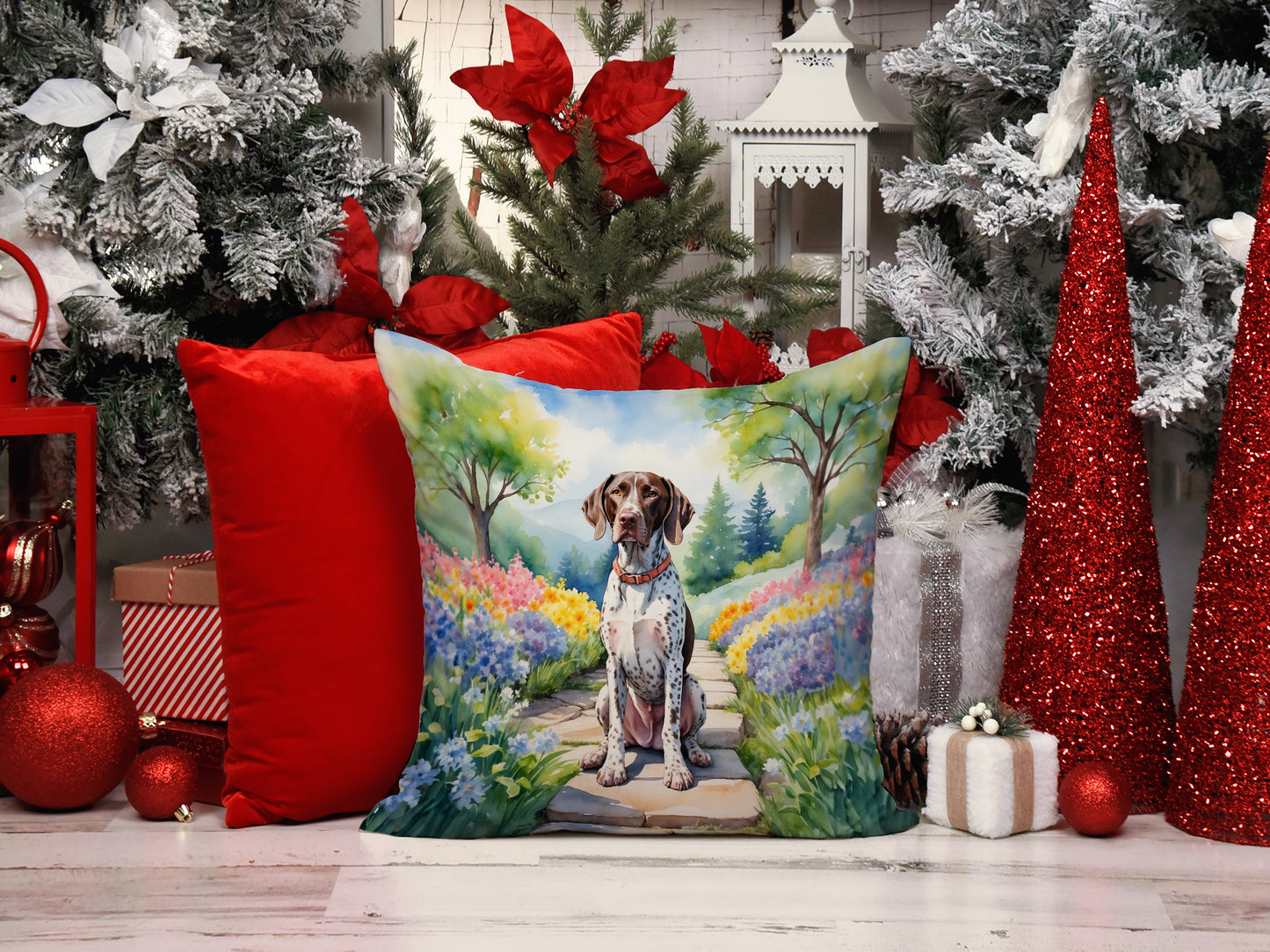 German Shorthaired Pointer Spring Path Throw Pillow