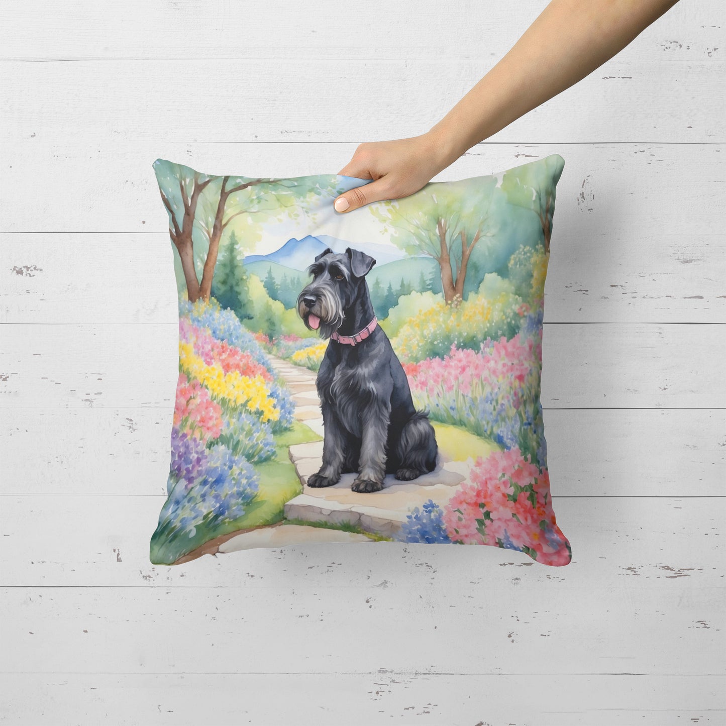 Giant Schnauzer Spring Path Throw Pillow