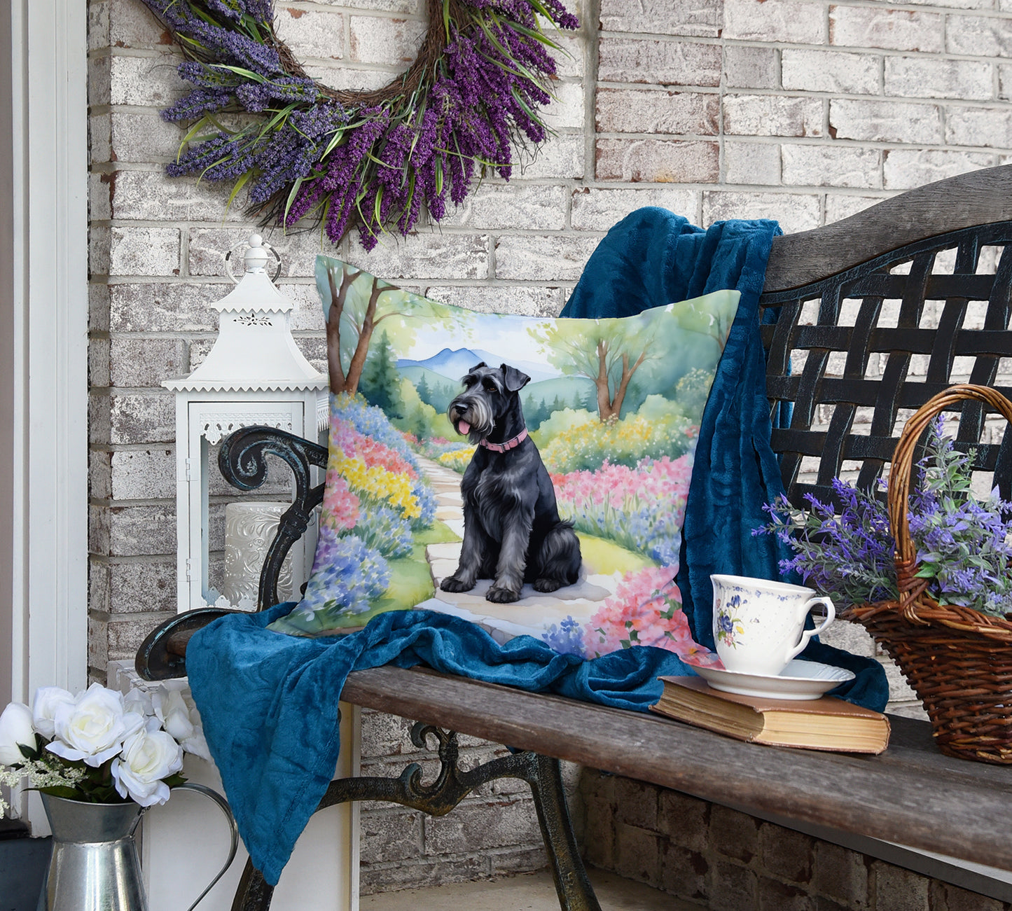 Giant Schnauzer Spring Path Throw Pillow