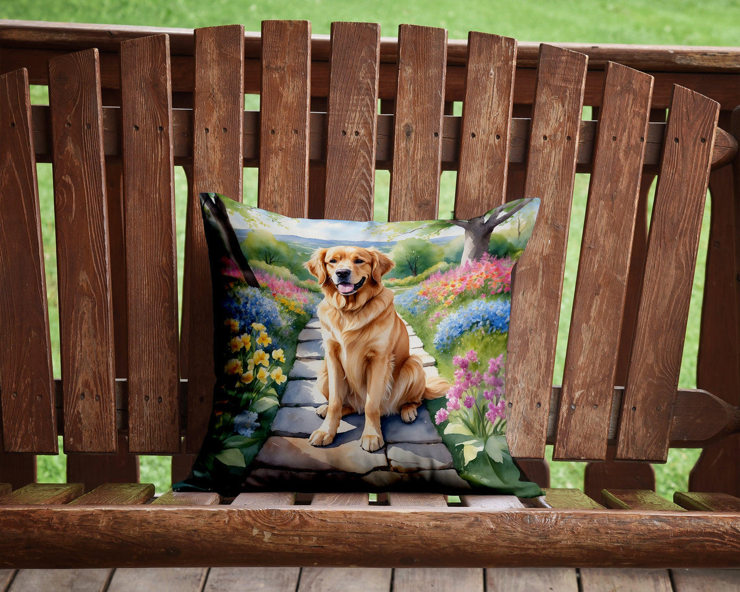 Golden Retriever Spring Path Throw Pillow