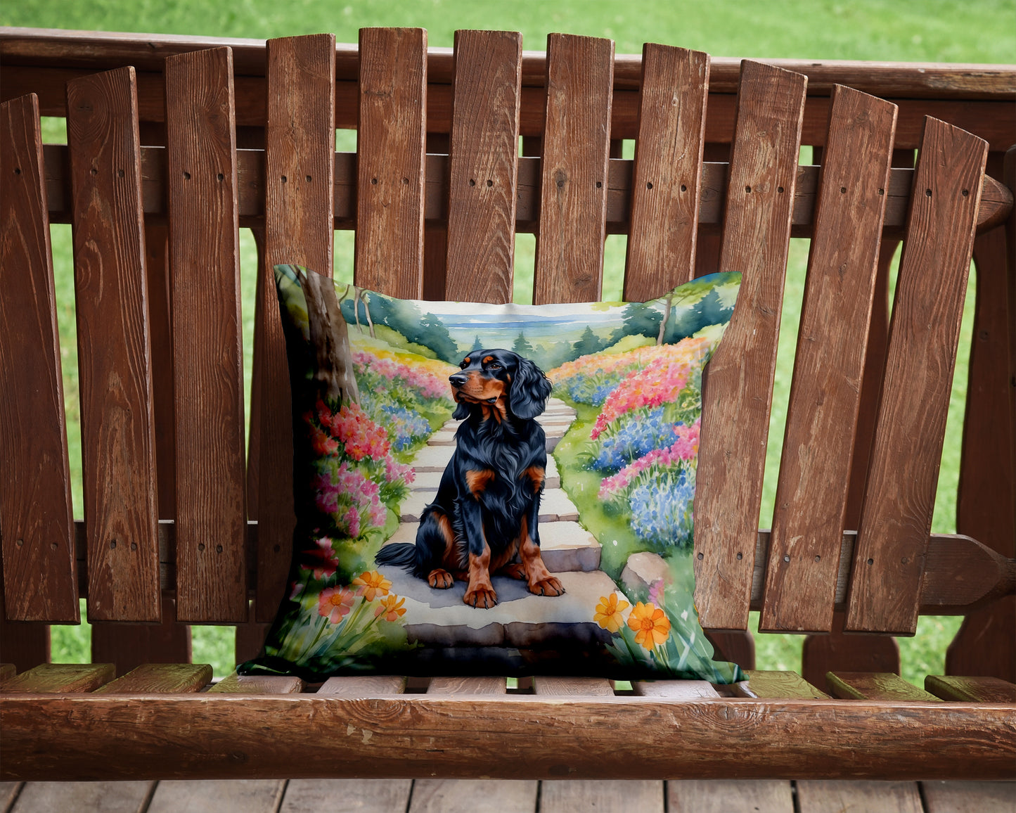 Gordon Setter Spring Path Throw Pillow
