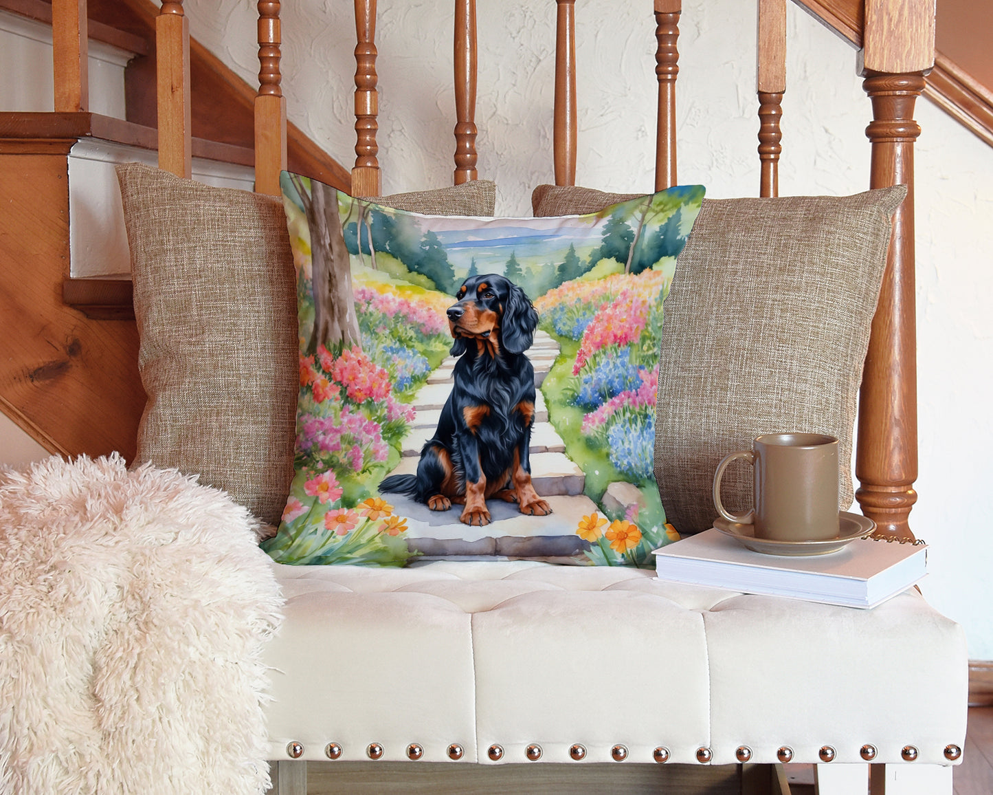 Gordon Setter Spring Path Throw Pillow