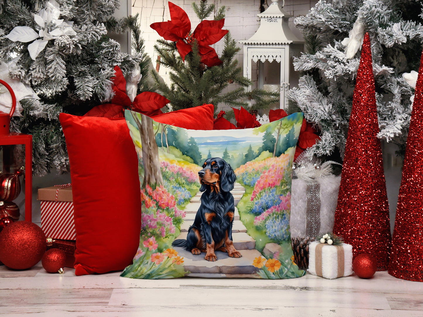 Gordon Setter Spring Path Throw Pillow