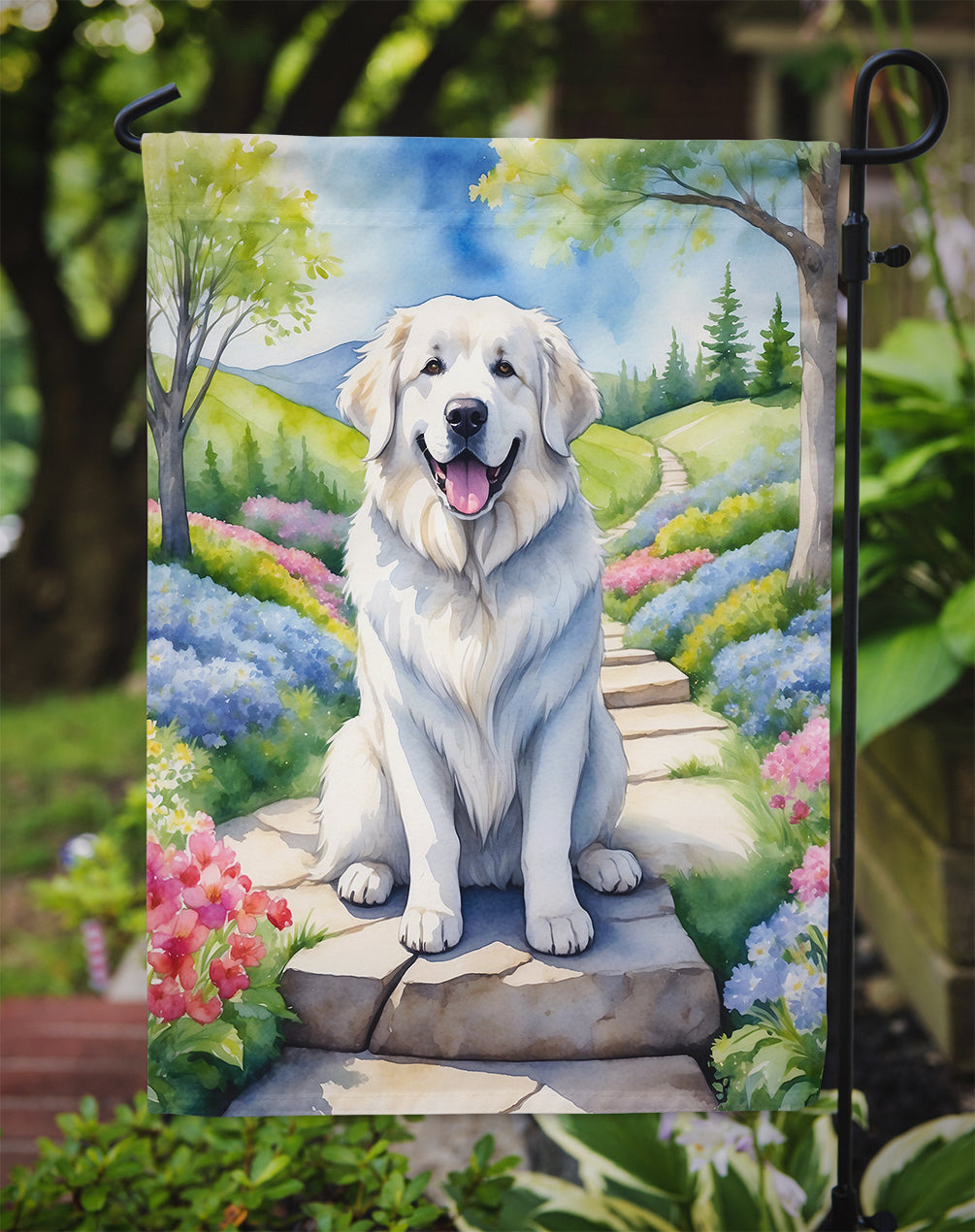 Great Pyrenees Spring Path Garden Flag