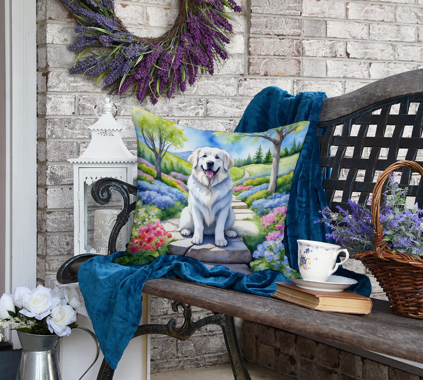 Great Pyrenees Spring Path Throw Pillow