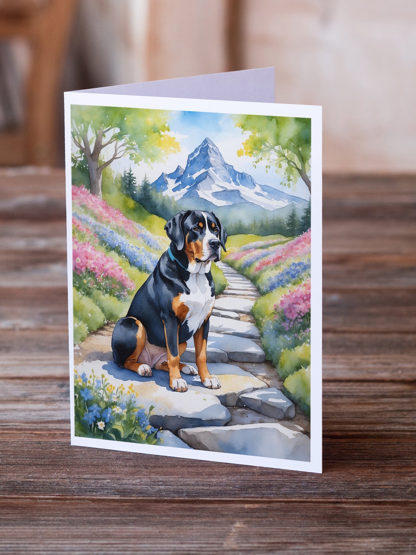 Greater Swiss Mountain Dog Spring Path Greeting Cards Pack of 8