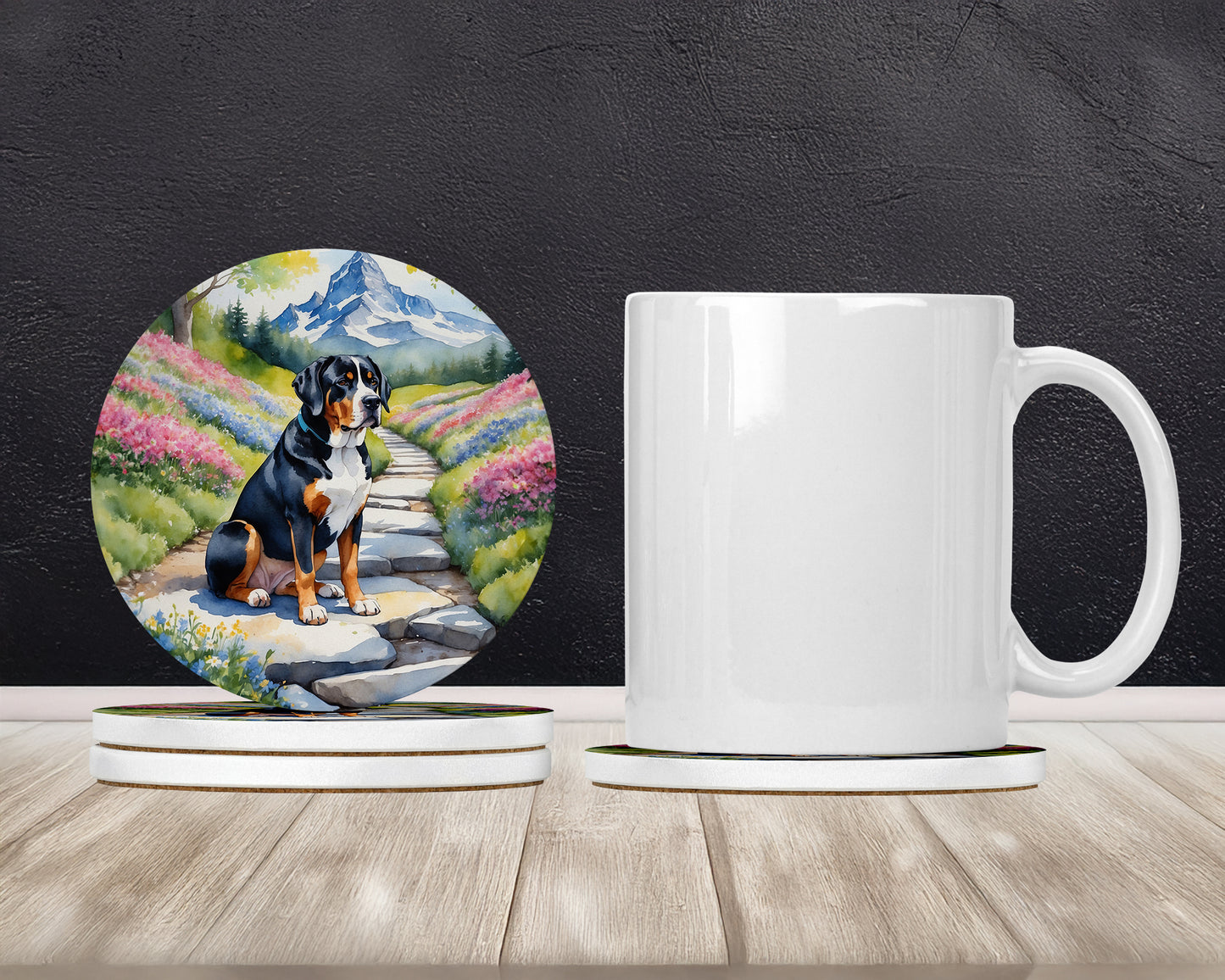 Greater Swiss Mountain Dog Spring Path Large Sandstone Coasters Pack of 4