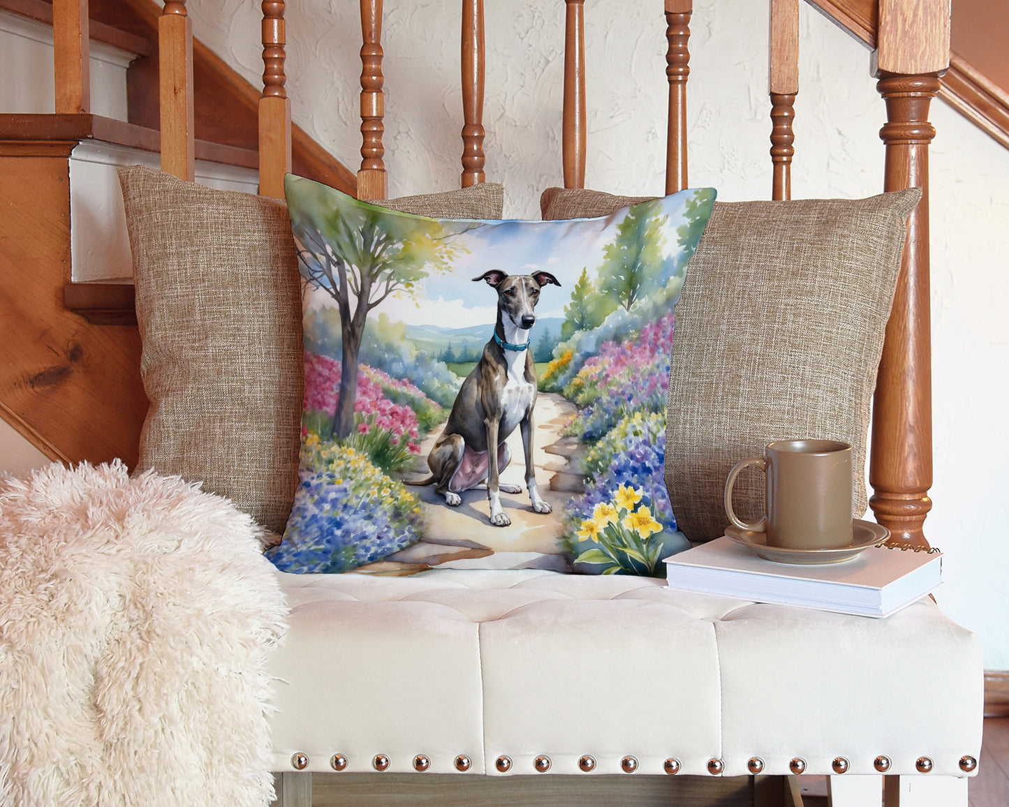 Greyhound Spring Path Throw Pillow