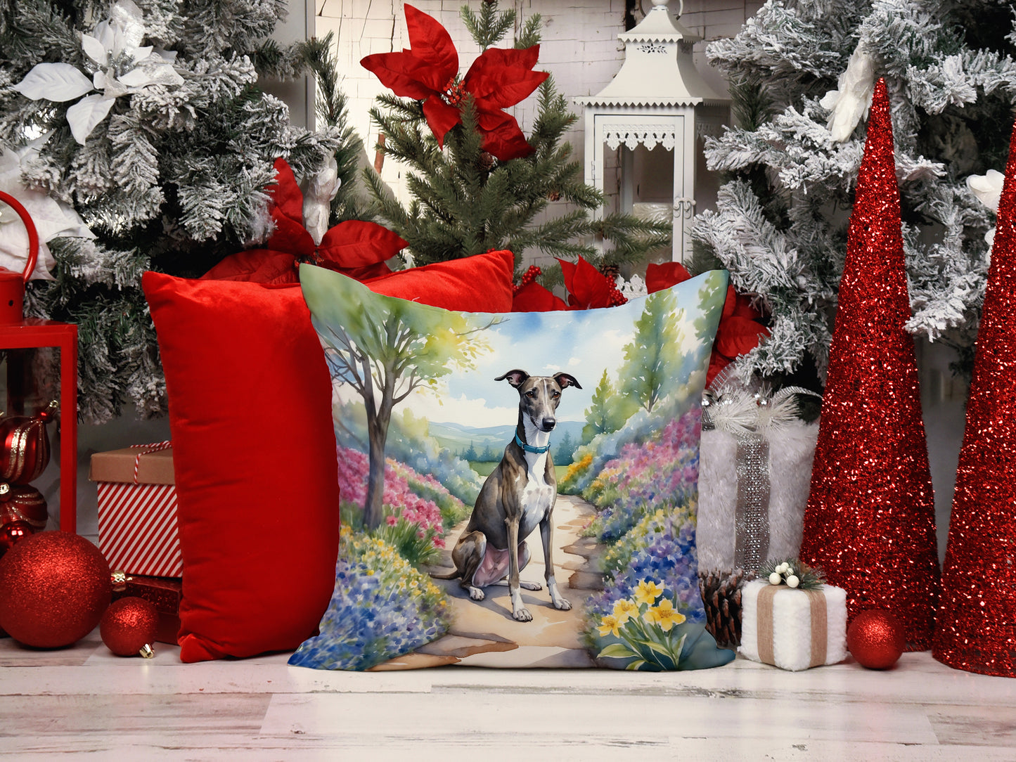 Greyhound Spring Path Throw Pillow