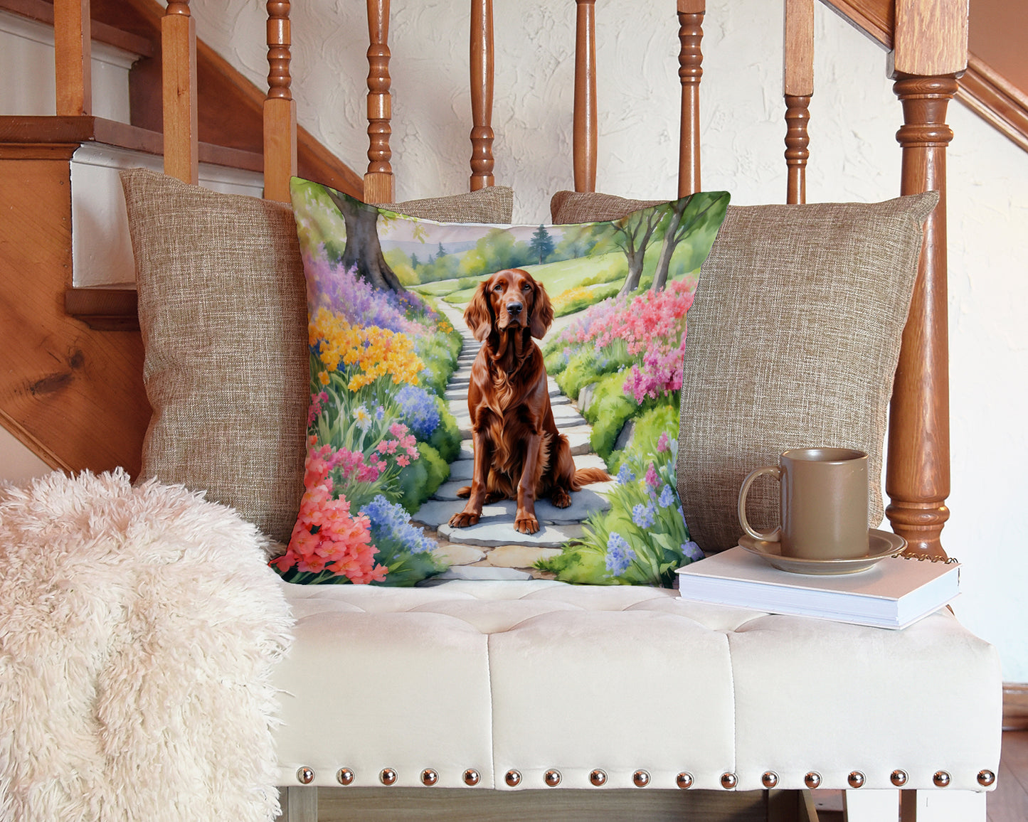 Irish Setter Spring Path Throw Pillow