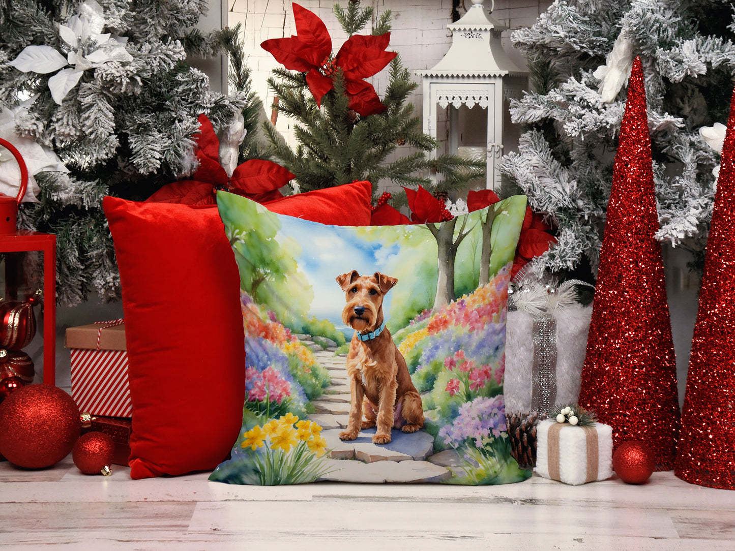 Irish Terrier Spring Path Throw Pillow