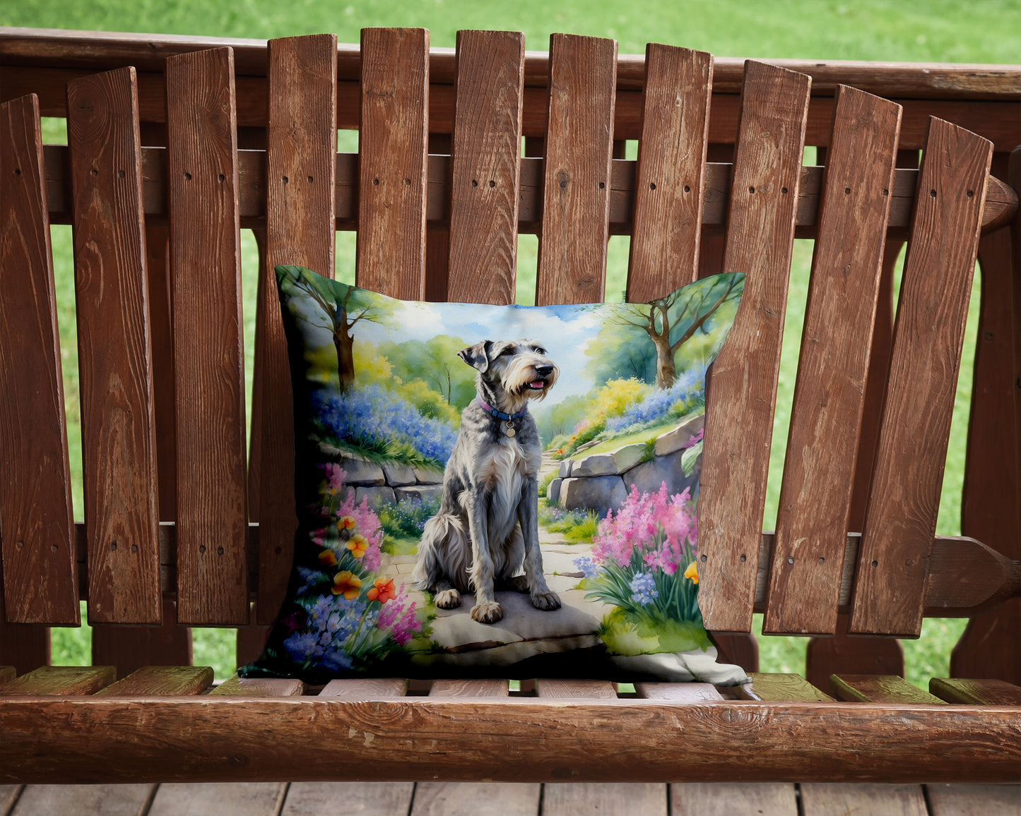 Irish Wolfhound Spring Path Throw Pillow