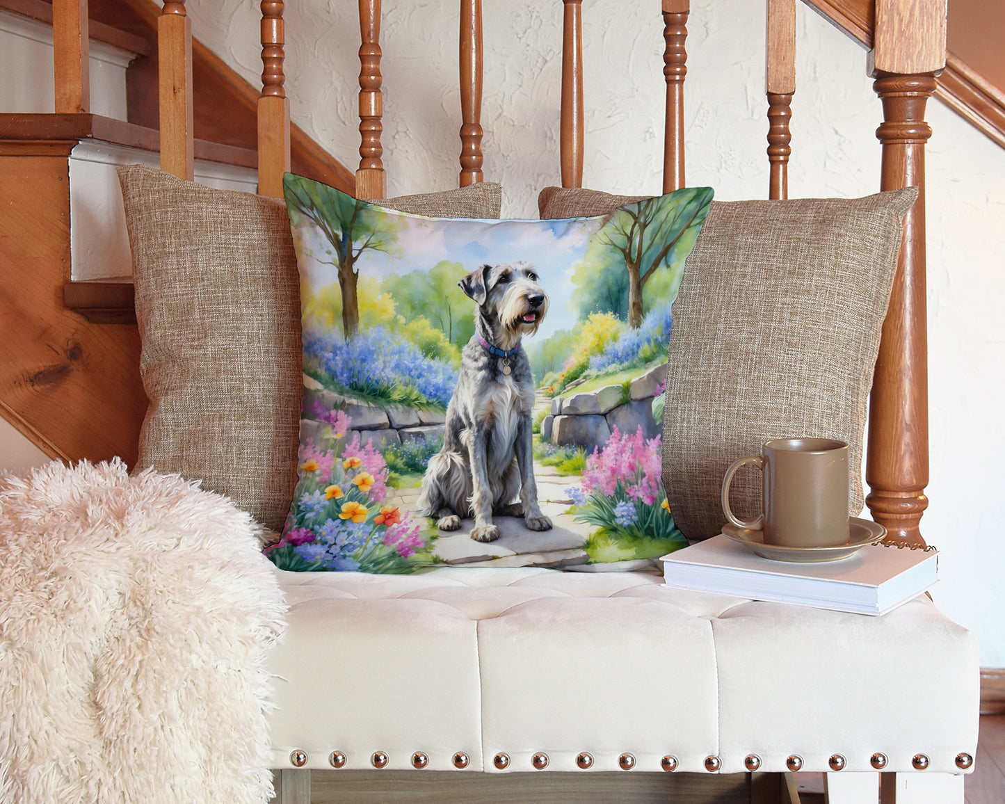 Irish Wolfhound Spring Path Throw Pillow