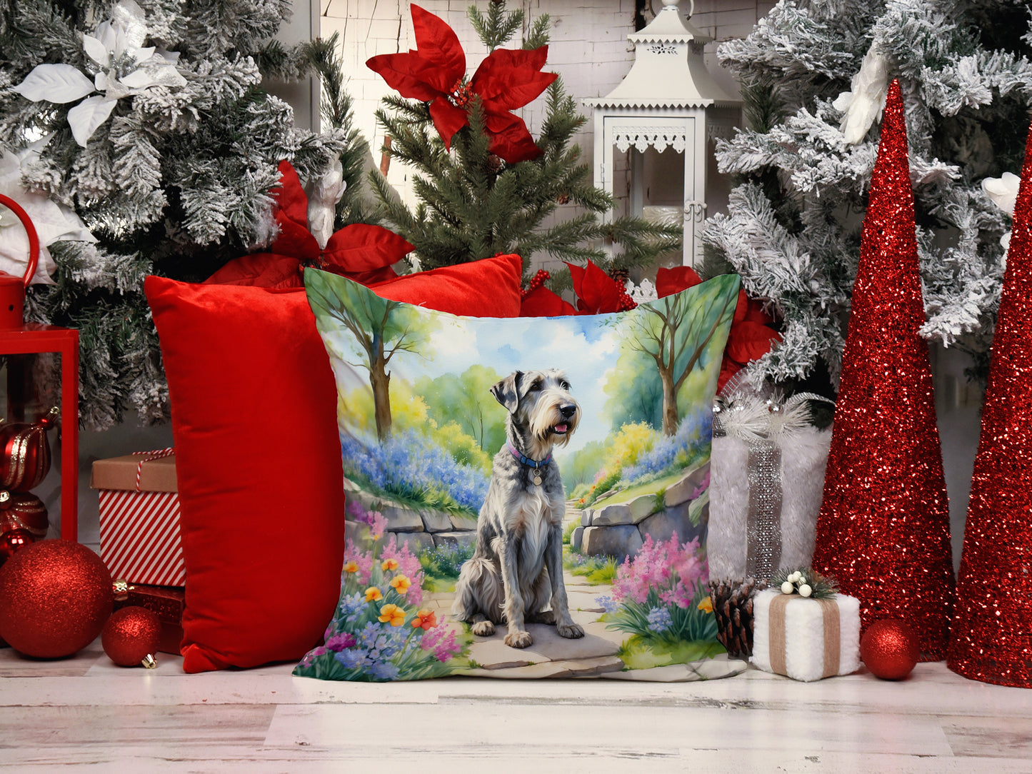 Irish Wolfhound Spring Path Throw Pillow